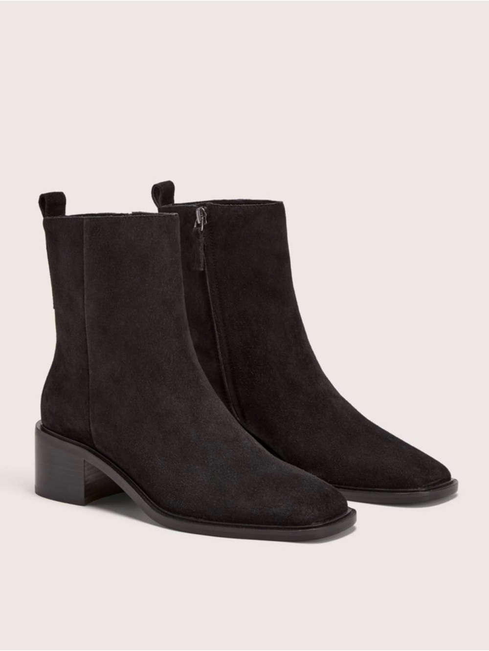 EVERLANE The City Boot Size 9.5 Black Suede Leather Nappa Square Toe Block Heel